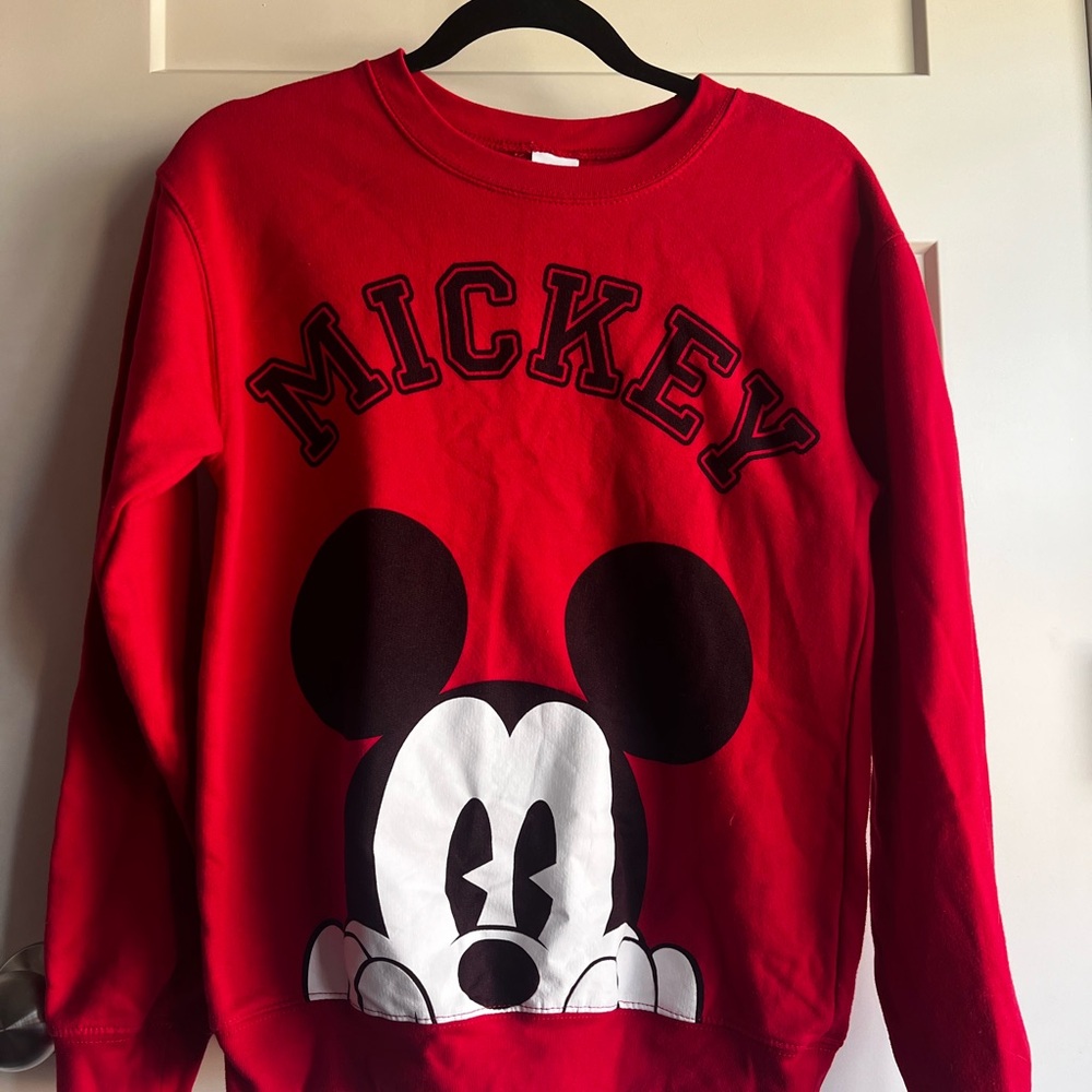 Mickey Mouse Red Disney Crew neck sweatshirt XS Mickey Peeking